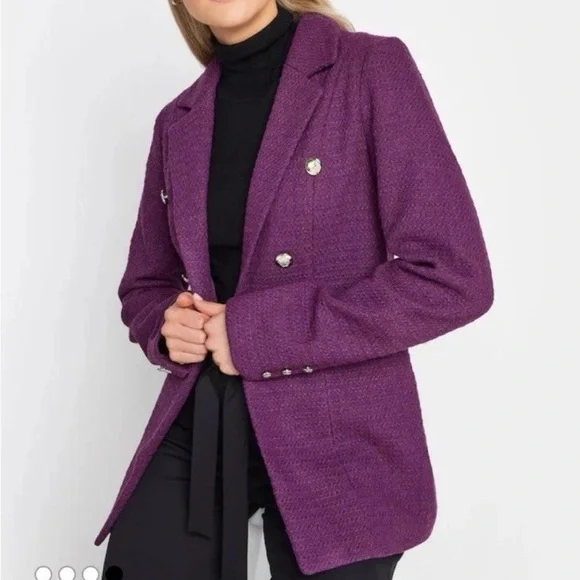 NWT Long Tall Sally US 14 UK 18 Purple Boucle Blazer Career Workwear - Picture 2 of 6